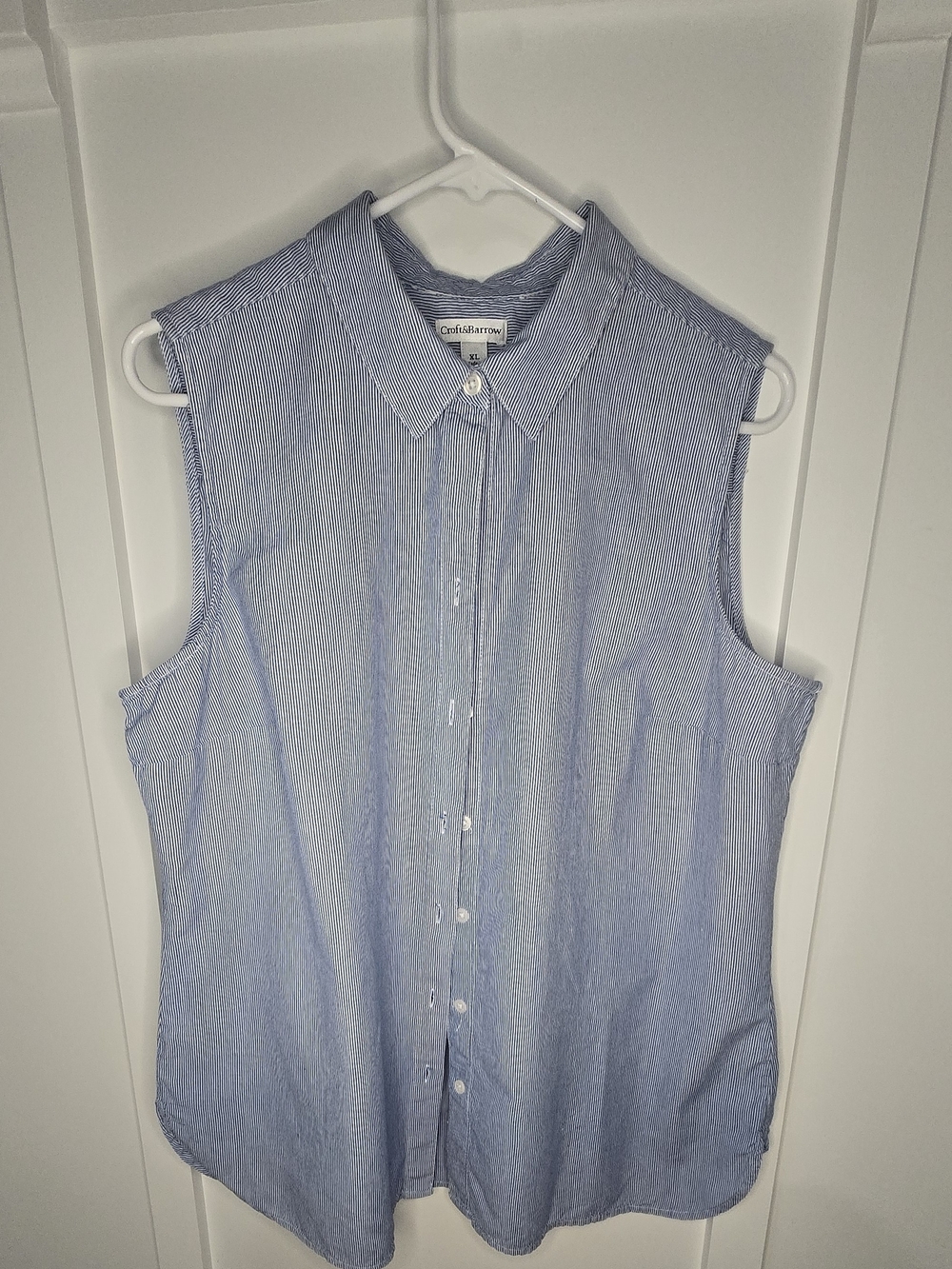 Brooks Brothers Sleeveless Button-Down Shirt - Light Blue Pinstripe